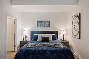 Furnished short-term rental bedroom at sky on main